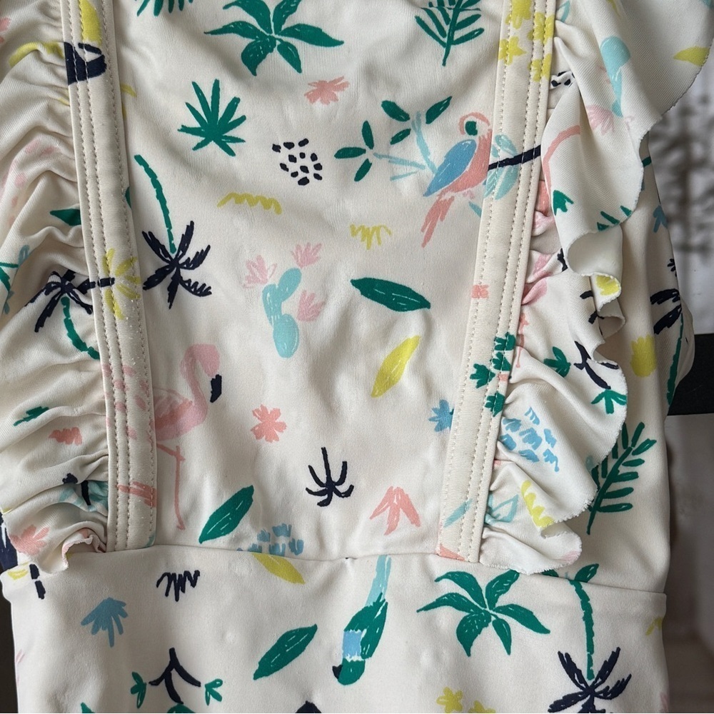 Hanna Andersson one piece swimsuit scru colorful print ruffles criss cross girls - Picture 4 of 7
